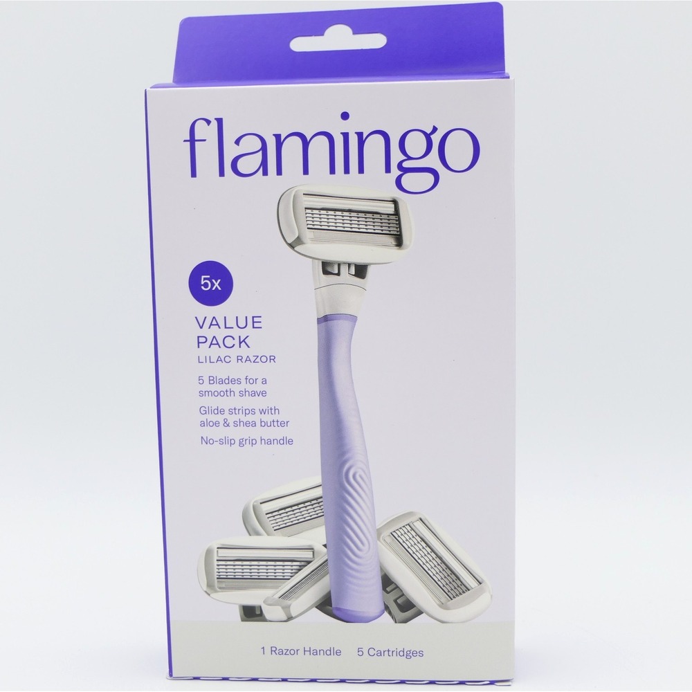 Flamingo Women's Lilac Razor 5-Blade - 1 Handle & 5 Cartridges w/ Glide Strip